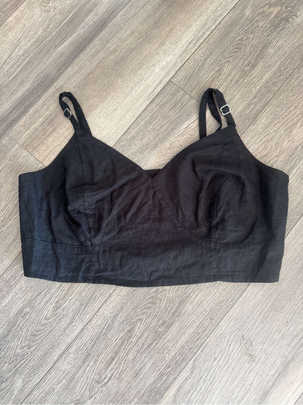 Black Crop Brami Top with Adjustable Straps XL linen blend